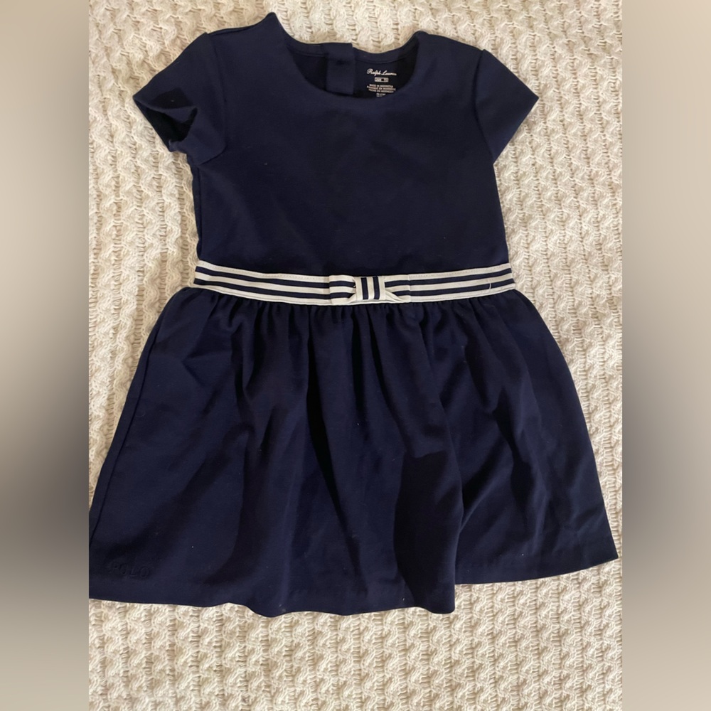 Ralph Lauren Navy Blue Kids Dress with Striped Waistband